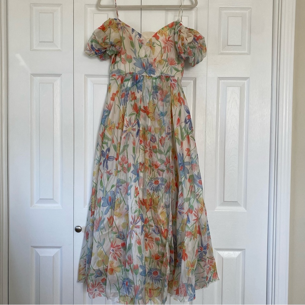 Floral Puff-Sleeve Maxi Dress in Multicolor